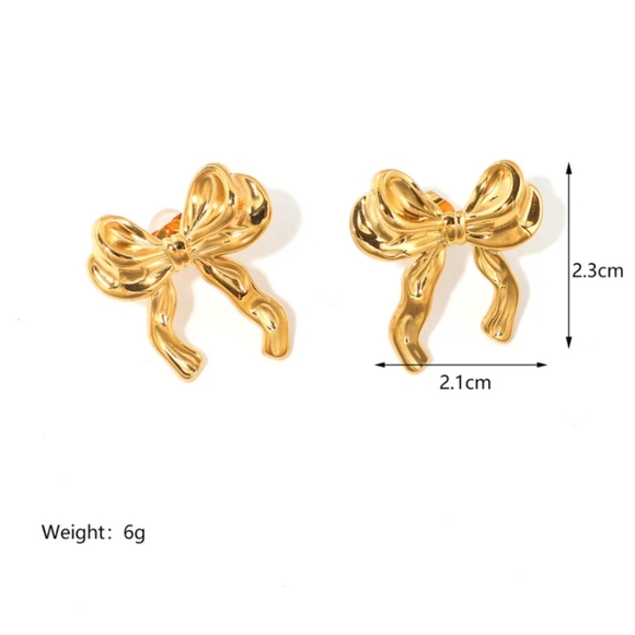 Stainless Steel 18k Gold Vermeil Bow Earrings - Picture 2 of 2